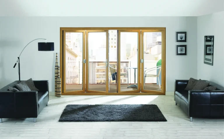 Aspect Oak uPVC Bi-fold Door 4-pane - Interior View